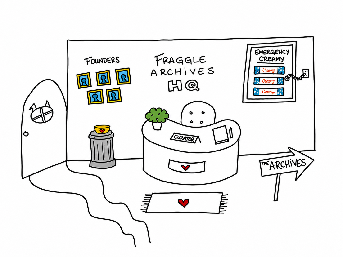 Concept art of the Fraggle Archives Headquarters lobby from The Adventures of Super Stick Figure Fraggle